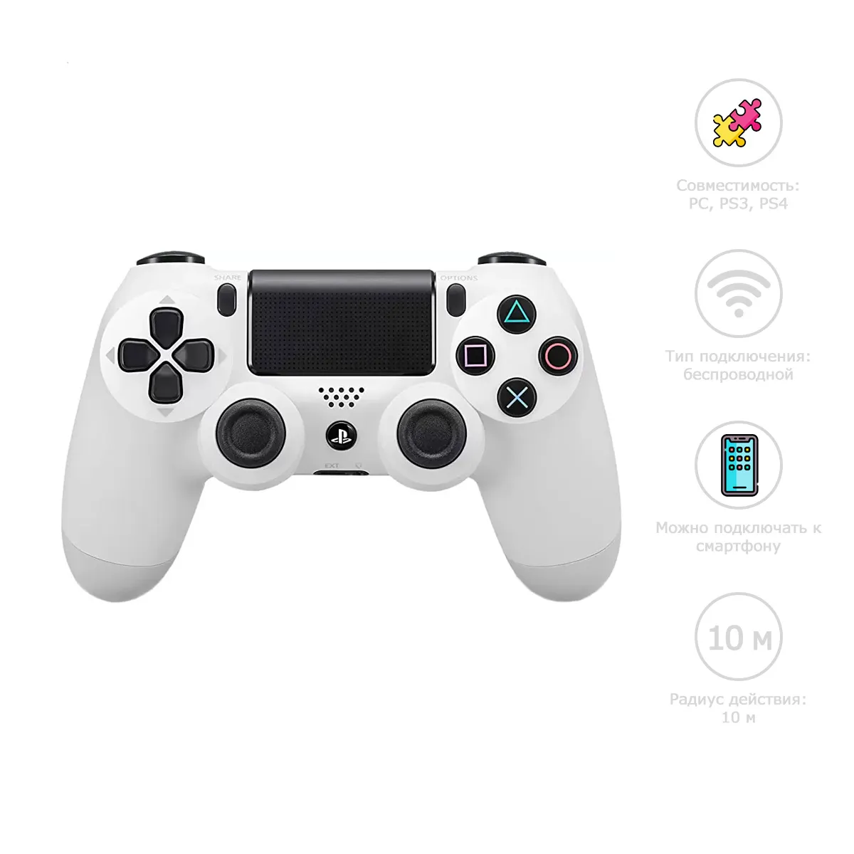 Геймпад для PlayStation 4 беспроводной джойстик DualShock 4 / для PS4 (Белый) (OEM)-0